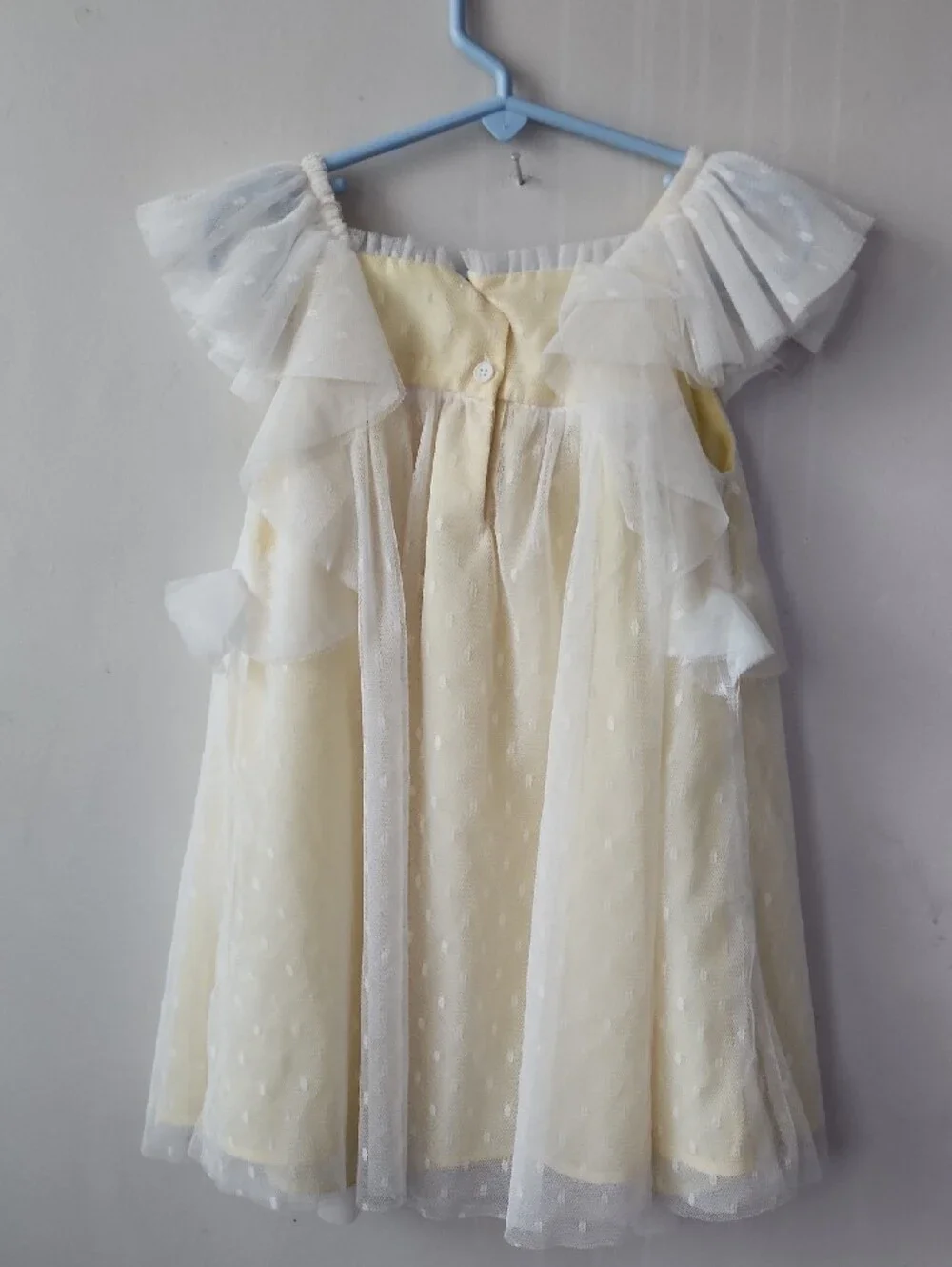 Biscotti Pale Yellow and White Floral Tulle Dress. New Without Tag